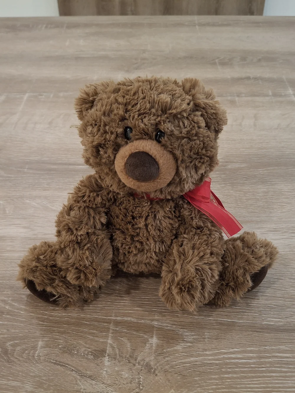 Aurora World Brown Teddy Bear Plush with Red Ribbon